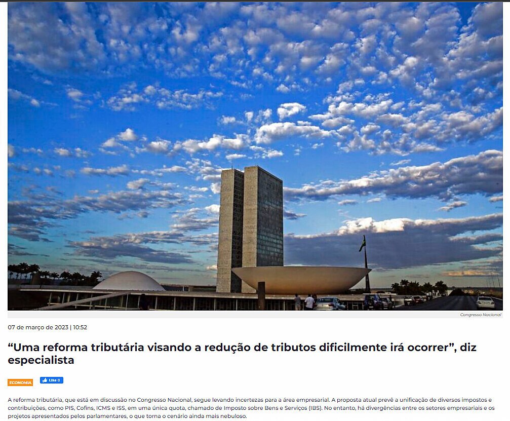 Uma reforma tributria visando a reduo de tributos dificilmente ir ocorrer, diz especialista